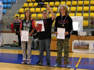 Podium F1N Młodzicy (zaci). 2. Roksana Gądek. 1. Klobušický Filip (Mistrz Słowacji) 3. Paňko Martin