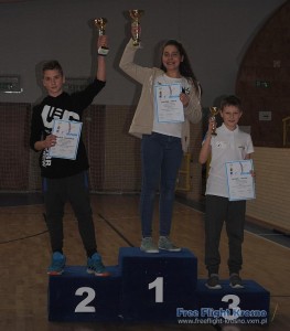 Podium Młodzik. 2. Kacper Kaczmarek, 1. Wikoria Hałasa, 3. Grzegorz Truchan