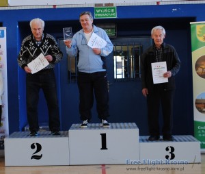 Podium super-senior (65+): 2. Andrzej Ktupa, 1. Czesław Trzemżalski, 3. Stanisław Kopacz