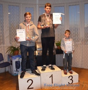 Posium indywidualne w kategorii F1A: 2. Jakub Kasperski, 1. Dominik Skwarek, 3. Oliwier Śliwiński.