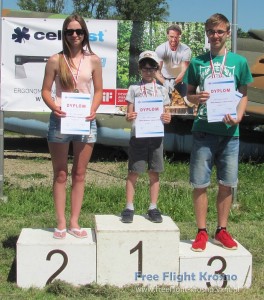 Podium F1K: 2. Roksana Gądek, 1. Bartosz Jakóbkiewicz, 3. Mateusz Trzemżalski