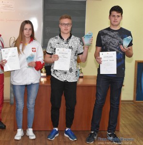 Podium Jasna Góra Cup - F1A junior: 2. Roksana Gądek, 1. Piotr Wielosz-Hałasa, 3. Dominik Skwarek